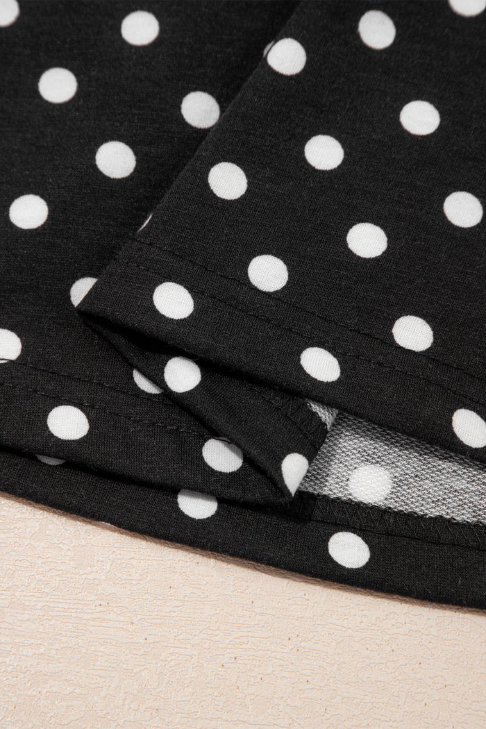 Black Polka Dot Drawstring Casual Mini Skort