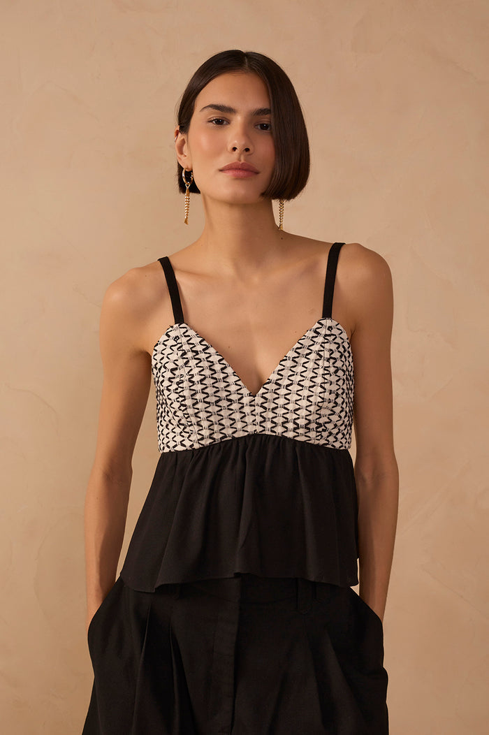 Black Ruched Linen Blouse_1