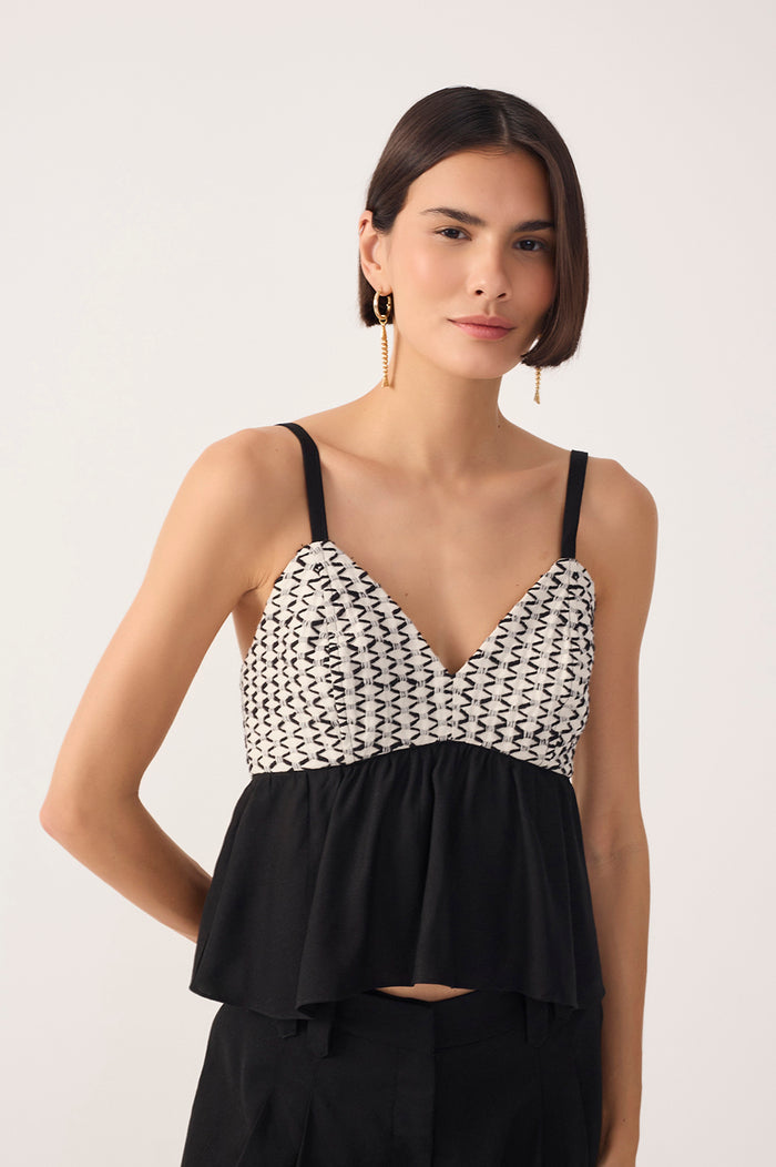 Black Ruched Linen Blouse_2