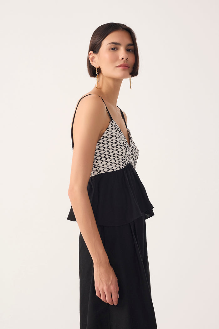 Black Ruched Linen Blouse_3