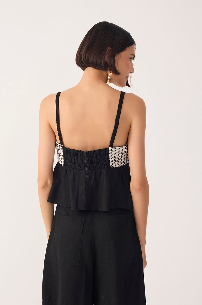 Black Ruched Linen Blouse_5