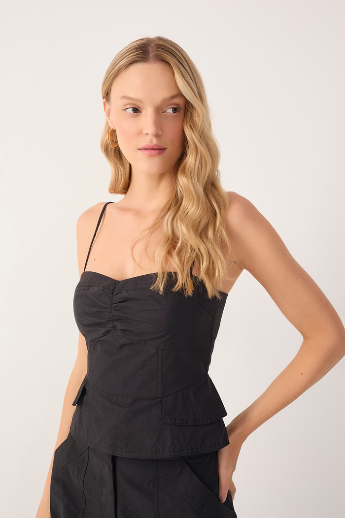 Black Square Neck Sleeveless Cotton Blouse