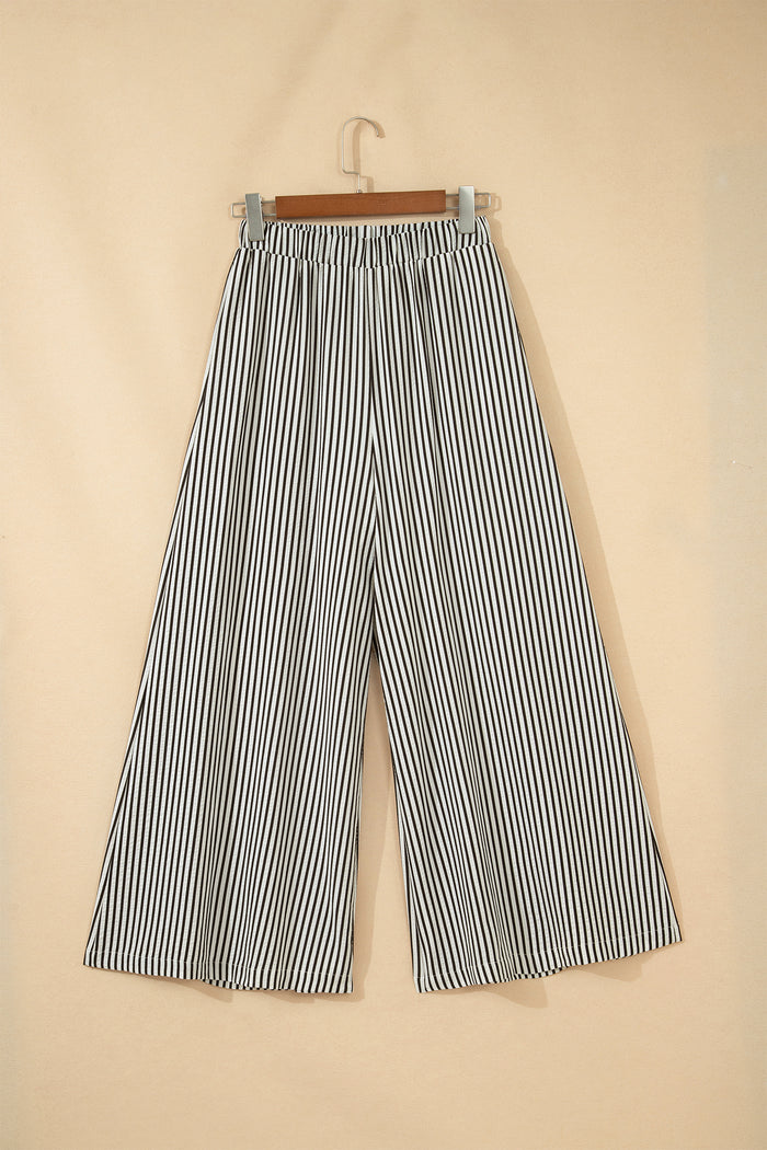 Black Stripe Elastic Waist Ultra Wide Leg Pants