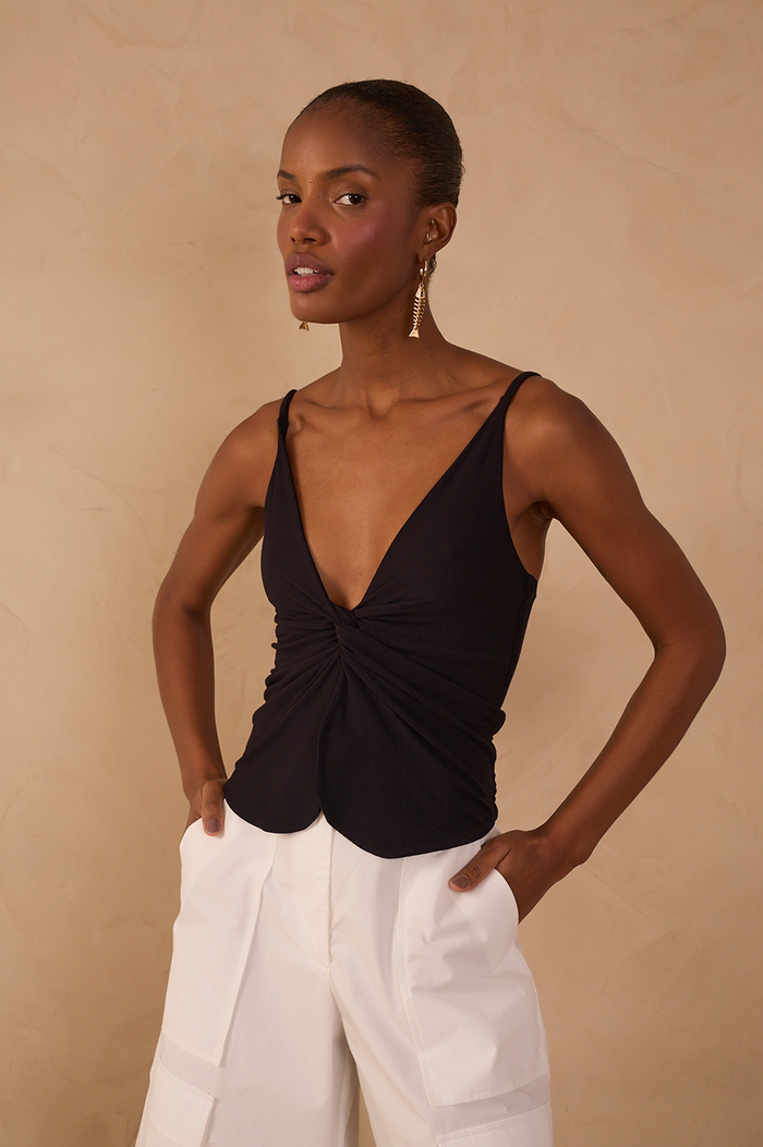 Black Twisted Front Crepe Blouse_1