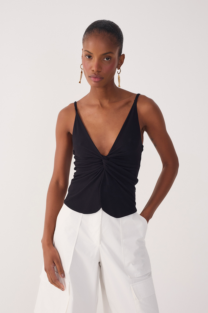 Black Twisted Front Crepe Blouse_2