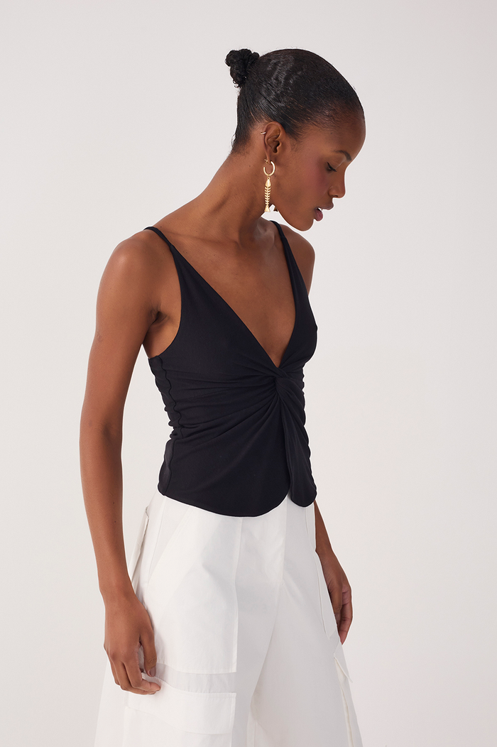 Black Twisted Front Crepe Blouse_3