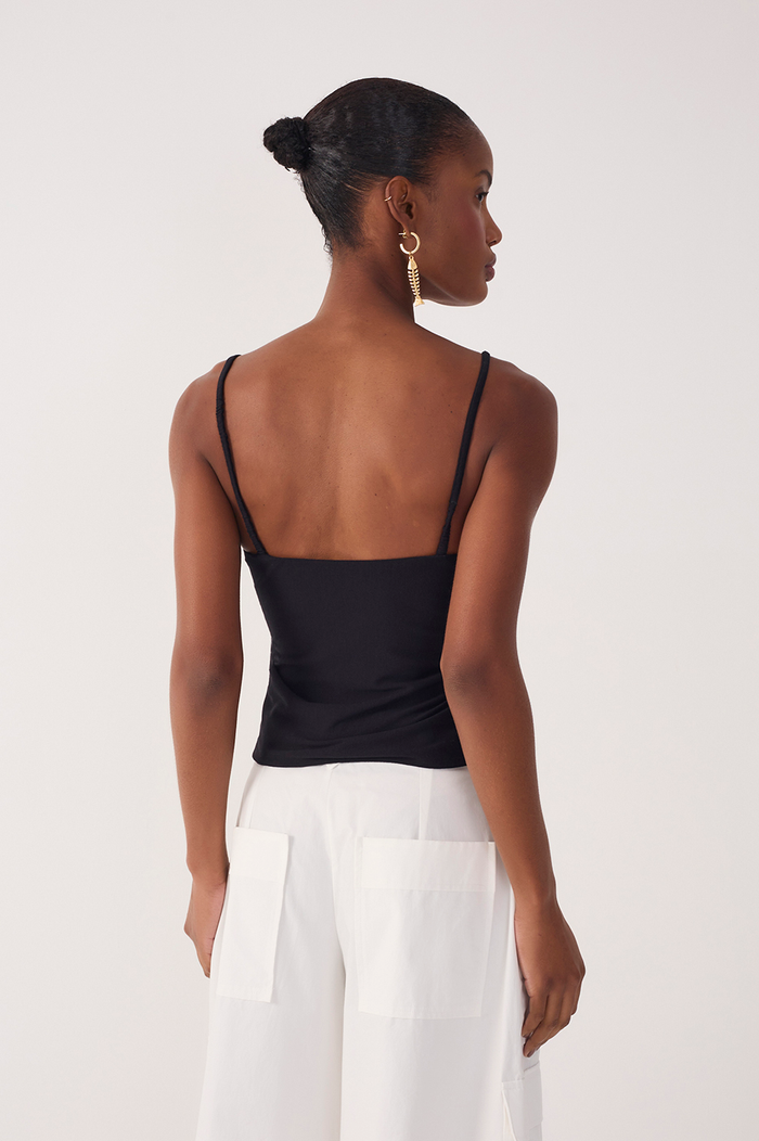 Black Twisted Front Crepe Blouse_5