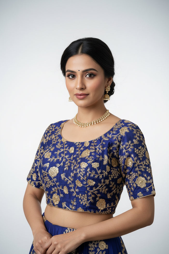 Blue- gold readymade blouse