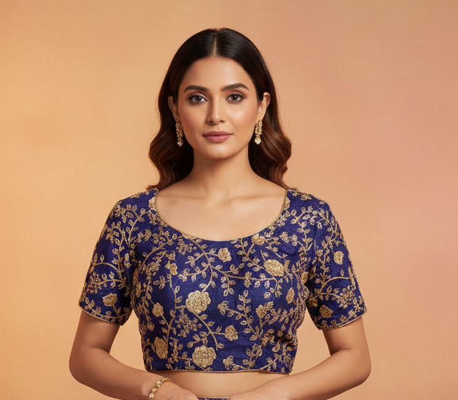 Blue- gold readymade blouse