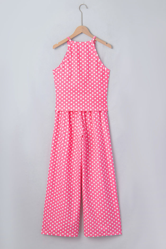 Blue Polka Dot Print Slim Tank Loose Pants 2pcs Outfit