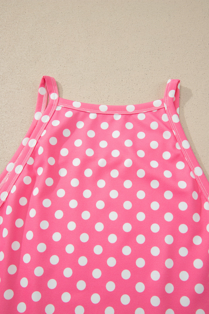 Blue Polka Dot Print Slim Tank Loose Pants 2pcs Outfit