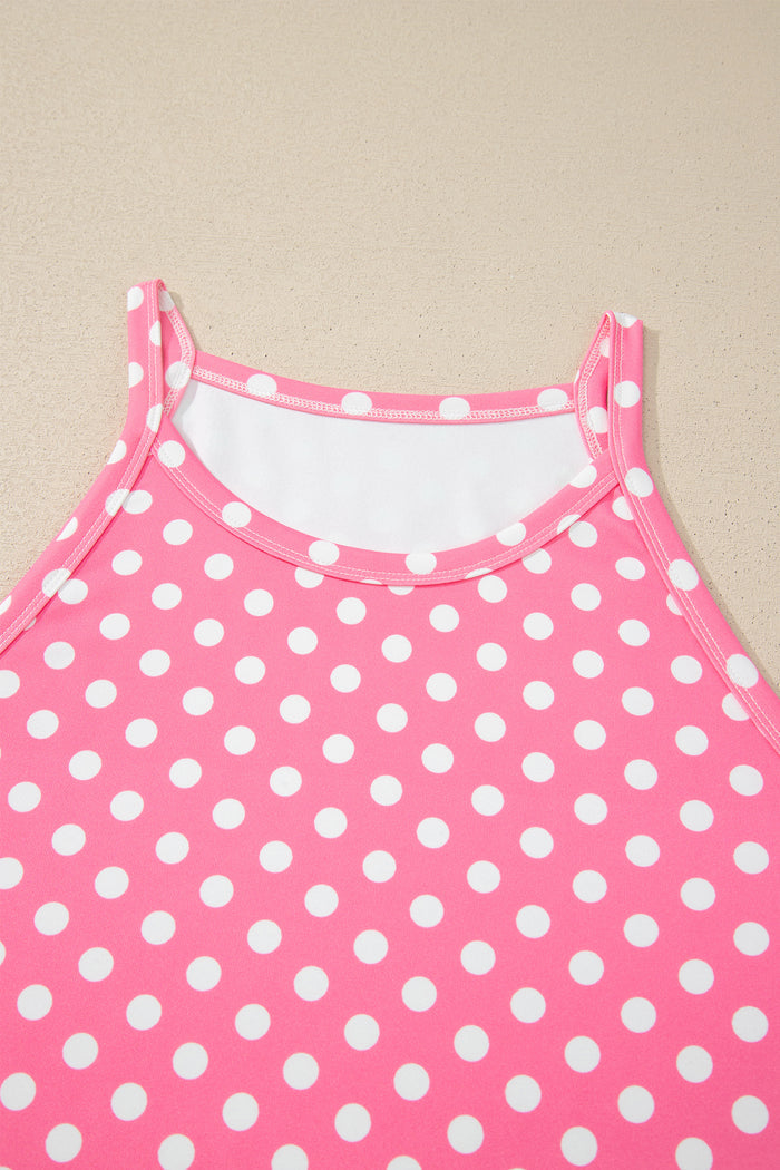 Blue Polka Dot Print Slim Tank Loose Pants 2pcs Outfit