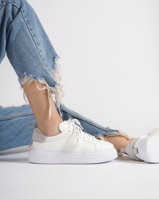 Bobe Women's Designer White Shoes with Gray Suede Belt