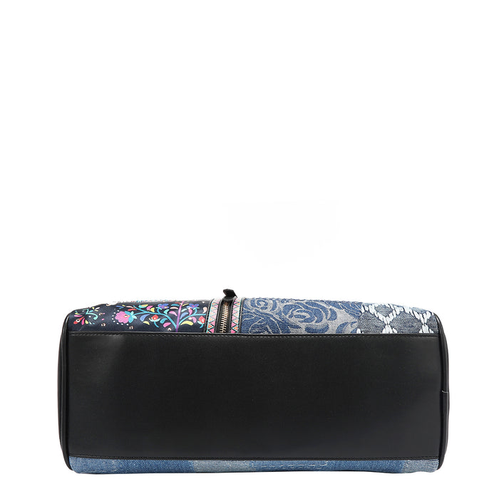 Rectangular bottom angle of our Bosque de amor denim satchel bag.