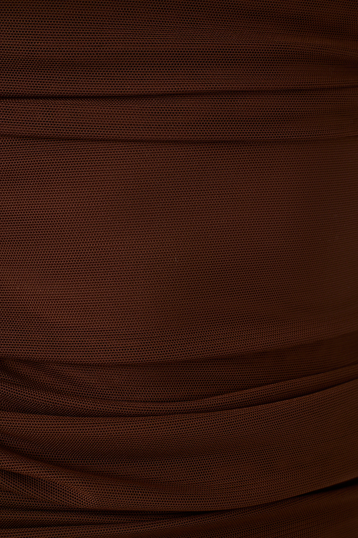 Brown Ruched Tulle Blouse_5