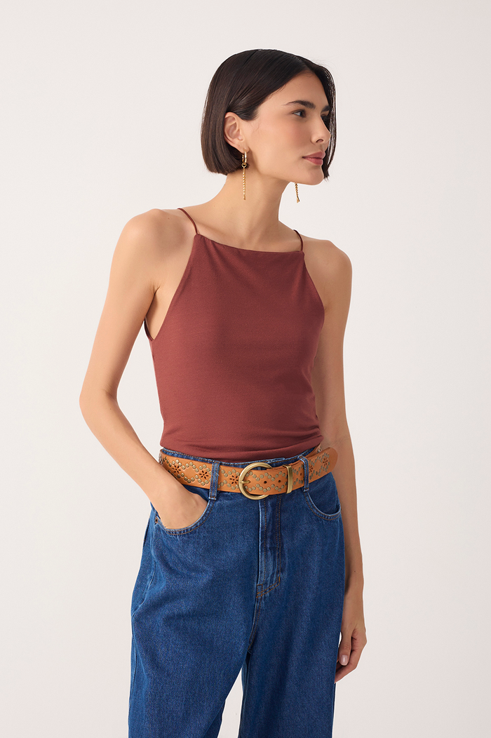 Brown Square-Neck Blouse_2
