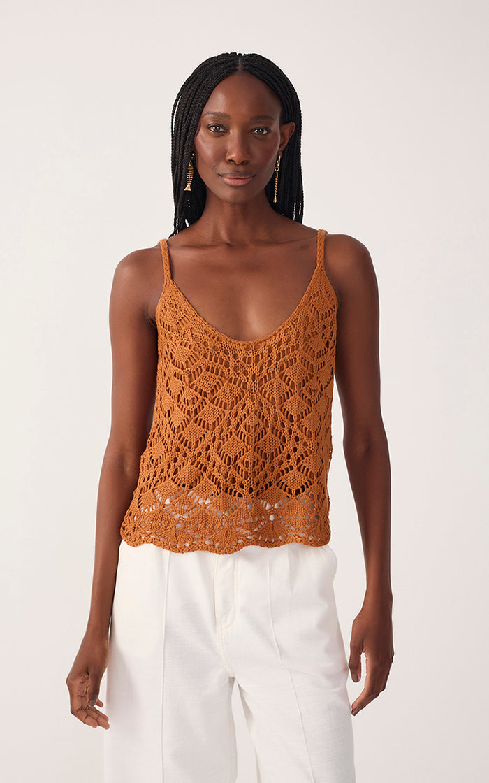 Brown Thin Straps Sleeveless Tricot Blouse_2