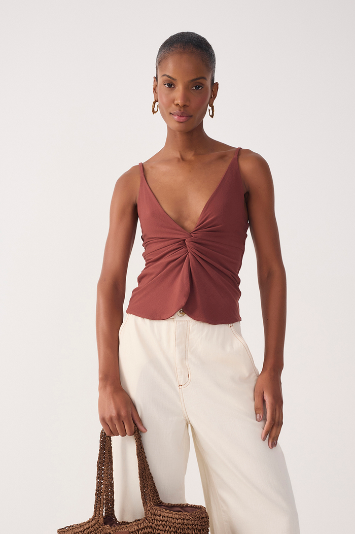 Brown Twisted Front Crepe Blouse_2