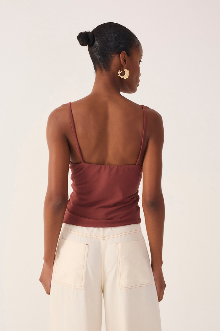 Brown Twisted Front Crepe Blouse_6