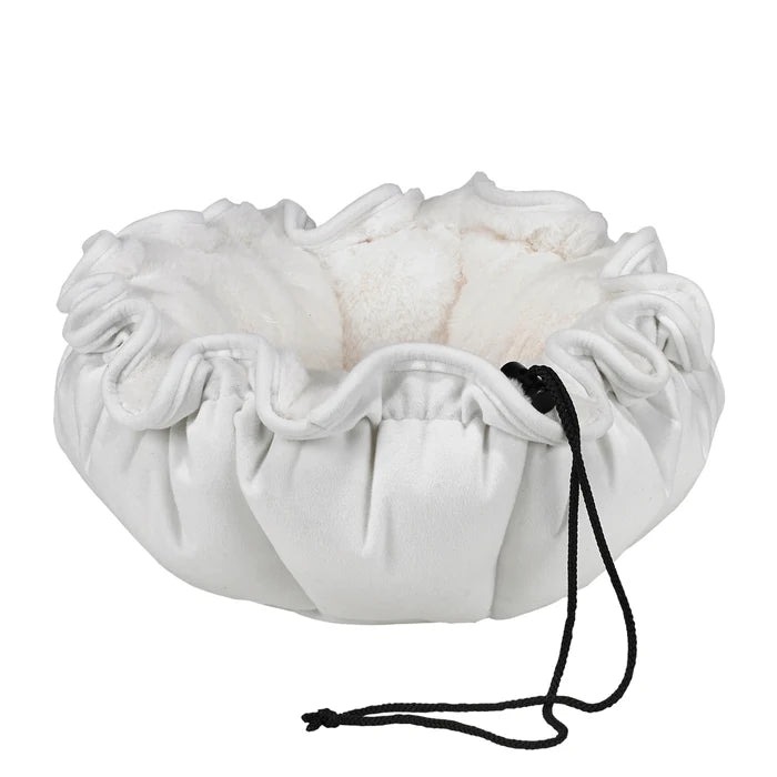 White drawstring bag on a white background