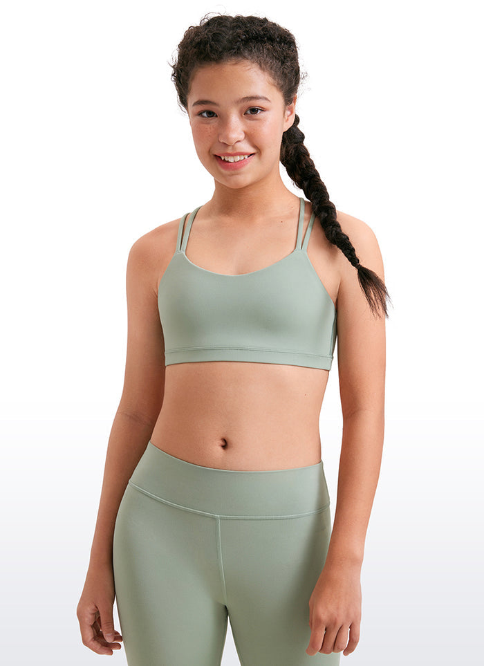 CRZ YOGA Girls Molded Cups Spaghetti Strappy Sports Bra Criss Cross Green Palm Court