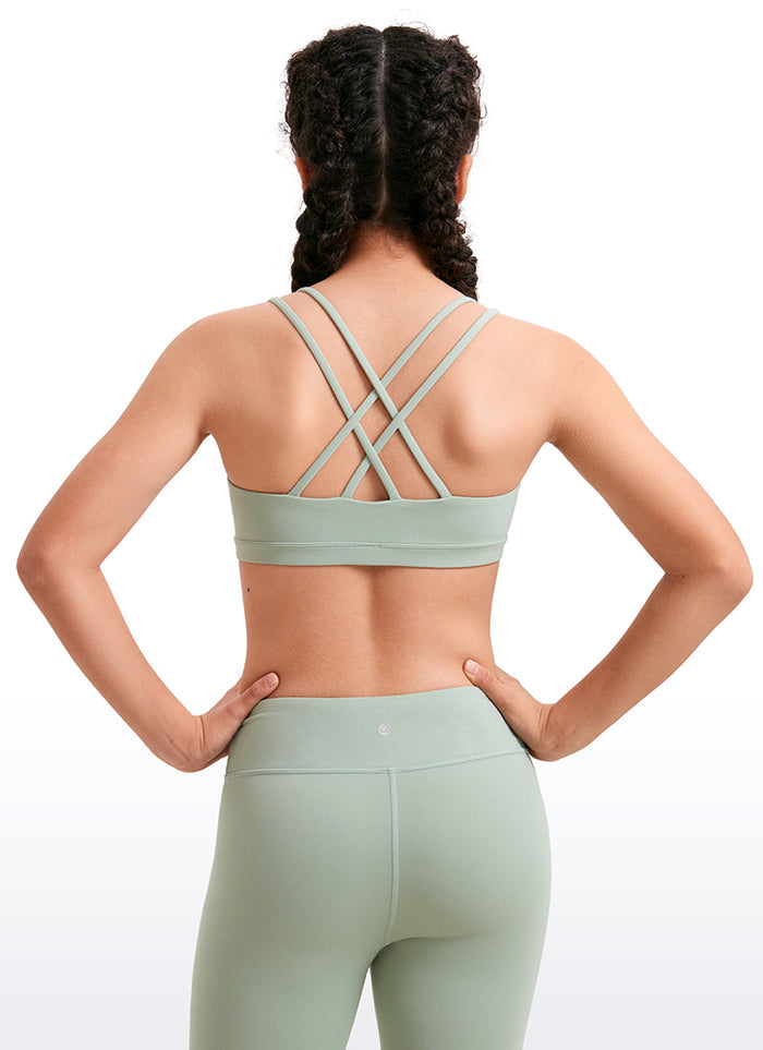 CRZ YOGA Girls Molded Cups Spaghetti Strappy Sports Bra Criss Cross Green Palm Court