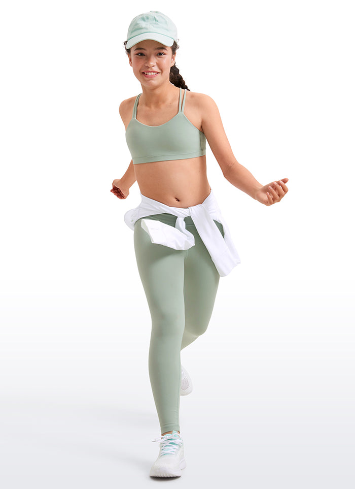 CRZ YOGA Girls Molded Cups Spaghetti Strappy Sports Bra Criss Cross Green Palm Court