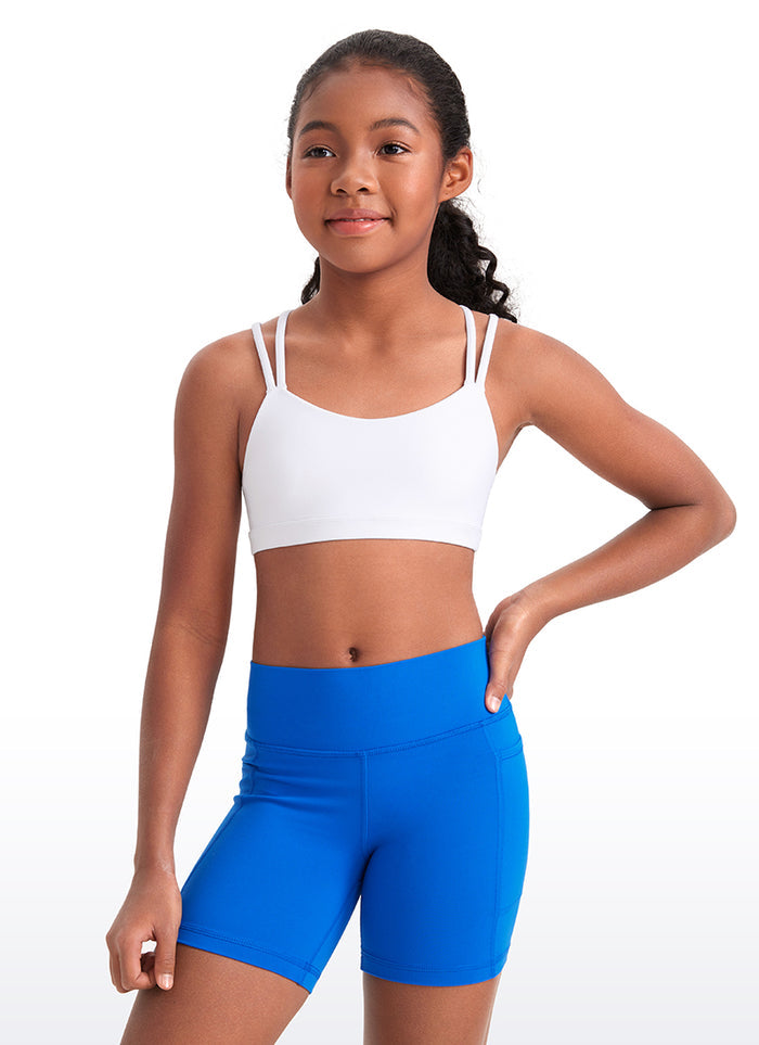 CRZ YOGA Girls Molded Cups Spaghetti Strappy Sports Bra Criss Cross White