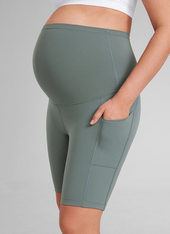 CRZ YOGA Women's Maternity Biker Shorts with Pockets Butterluxe 8'' Grey Sage