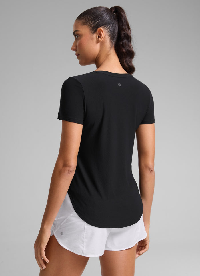 CRZ YOGA Women's Workout Lightweight Crewneck Short Sleeves Side Slit Black
