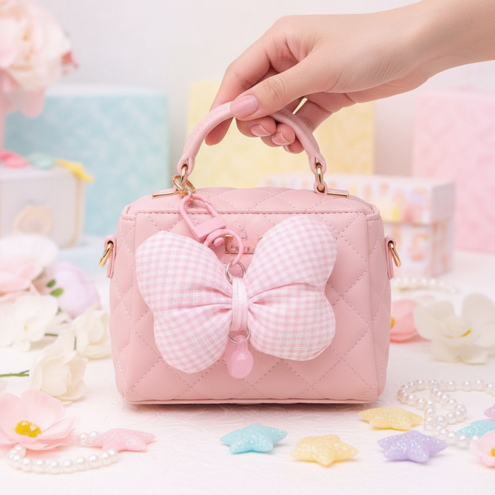 Cute Gingham Butterfly Keychain Plush Charm | Pastel Plaid Fabric Bag Accessory (AKY1311) (AKY1311)