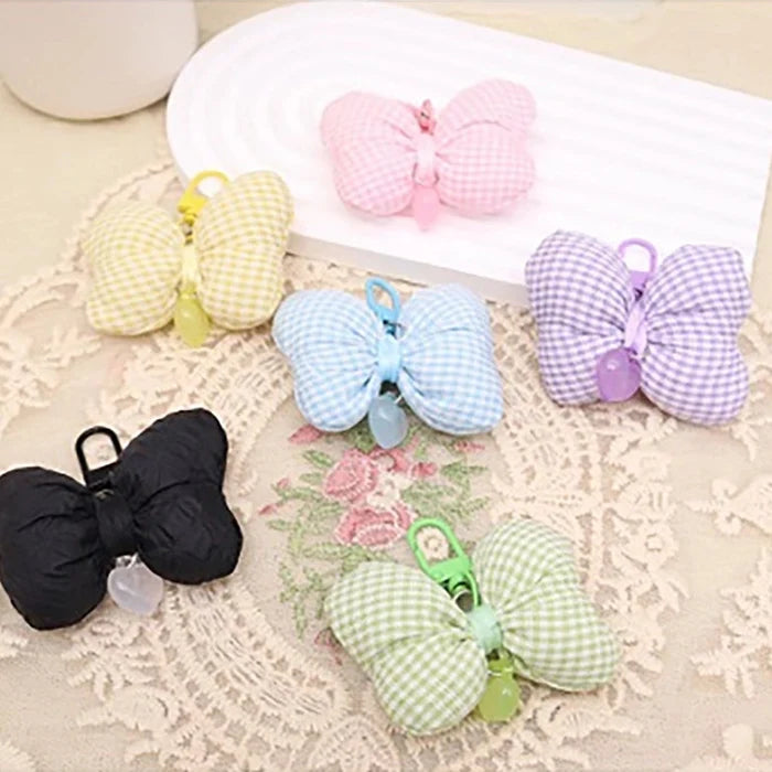 Cute Gingham Butterfly Keychain Plush Charm | Pastel Plaid Fabric Bag Accessory (AKY1311) (AKY1311)