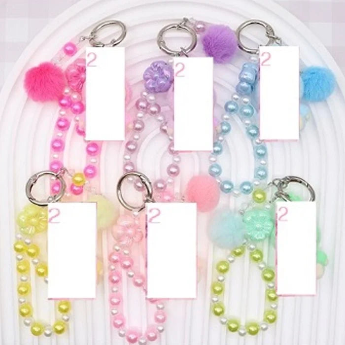 Cute Pastel Beaded Phone Charm Strap with Faux Fur Pom Pom & Flower Accents | Y2K Aesthetic Beaded Wrist Lanyard Accessory for Keys, Bags, & Phones (AKY1228)