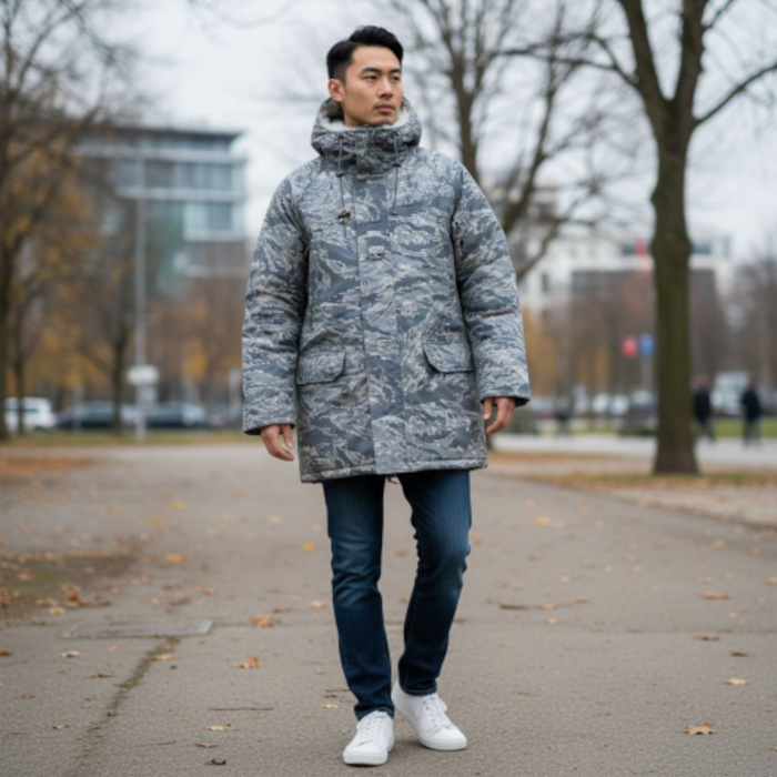 Dakota Outerwear Co. N-3B Parka ABU and Woodland Camouflage with Faux Fur Lined Hood