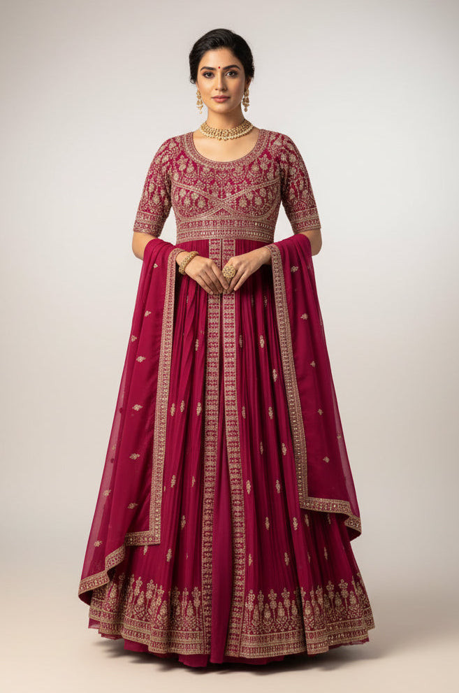 Dark pink Anarkali set