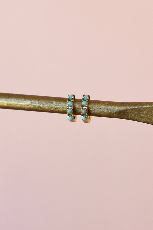 E1719G Earrings-Mini Turquoise Hoops