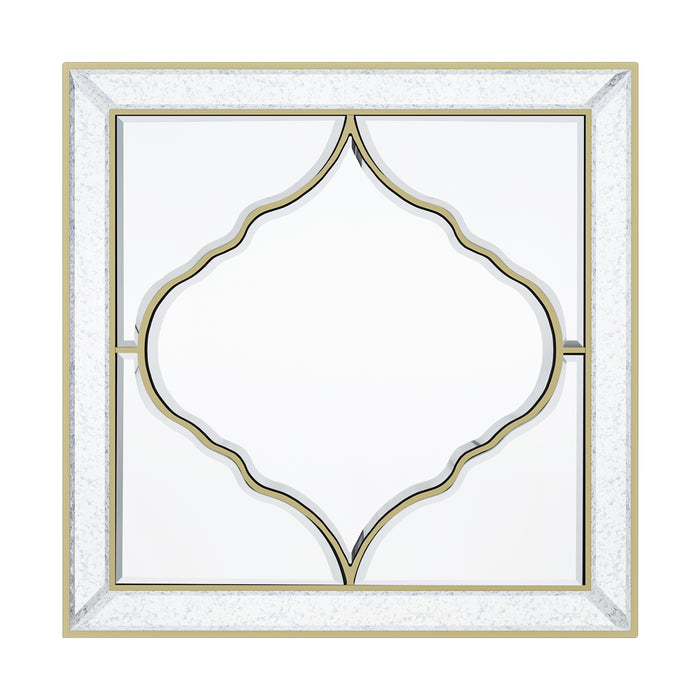 Elegant Square Wall Silver Glass Decorative Accent Mirror Golden Rim for Hallway