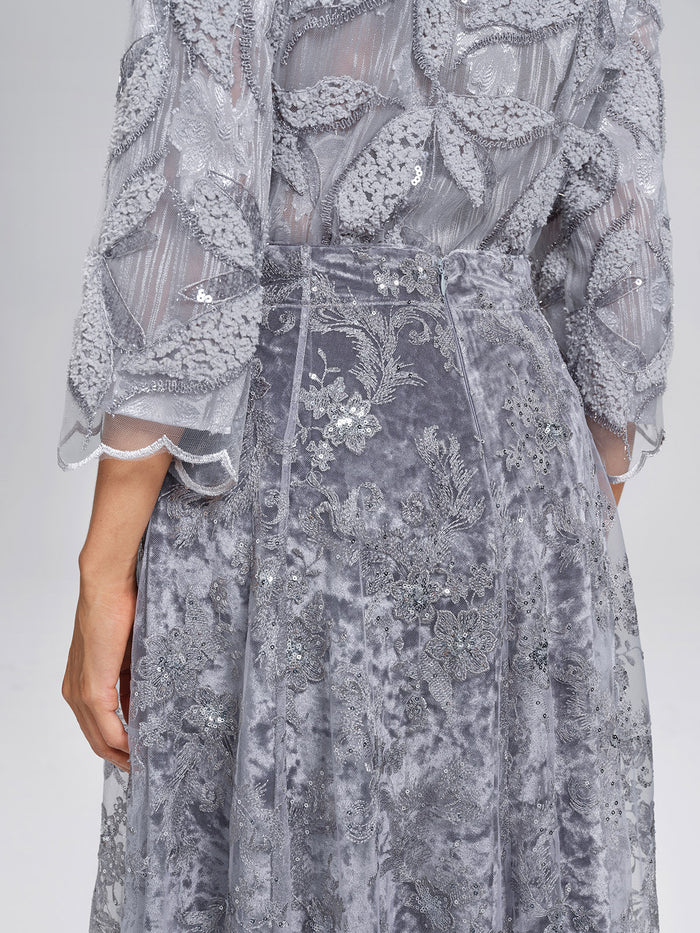 Embroidered Lace Sequin A-Line Skirt