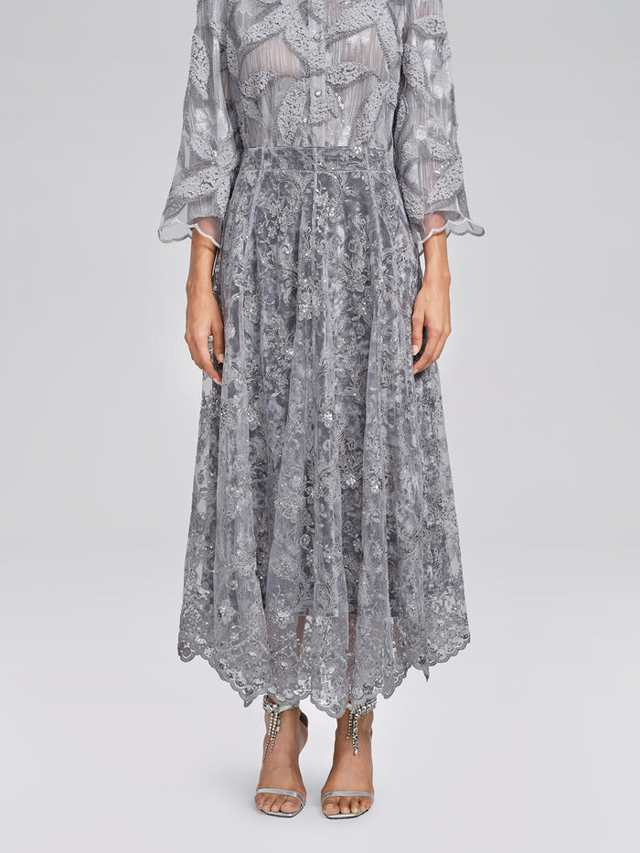 Embroidered Lace Sequin A-Line Skirt