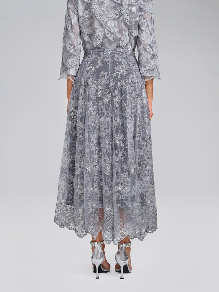 Embroidered Lace Sequin A-Line Skirt