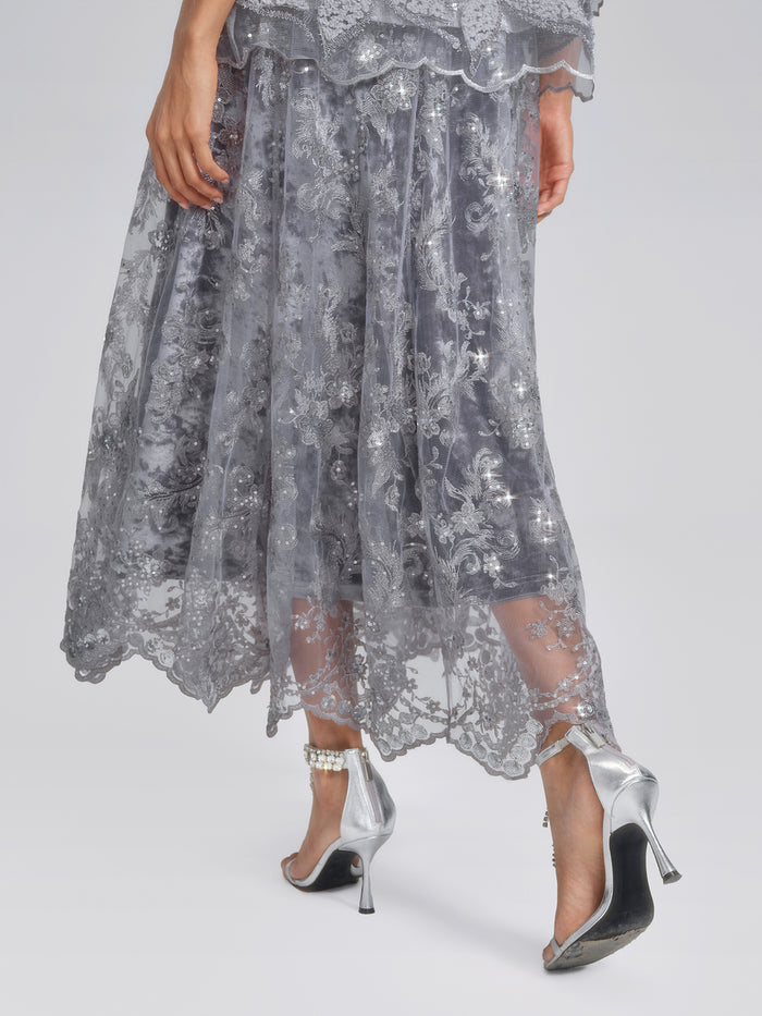 Embroidered Lace Sequin A-Line Skirt