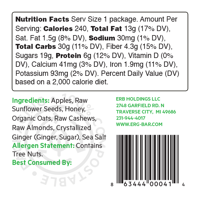 ERG! Bars - Apple Ginger ERG! - Box of 12 Bars
