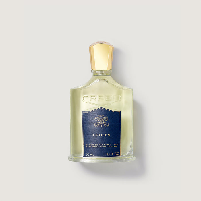 Erolfa 50ml bottle - navy label, gold cap, front view | Creed Fragrances