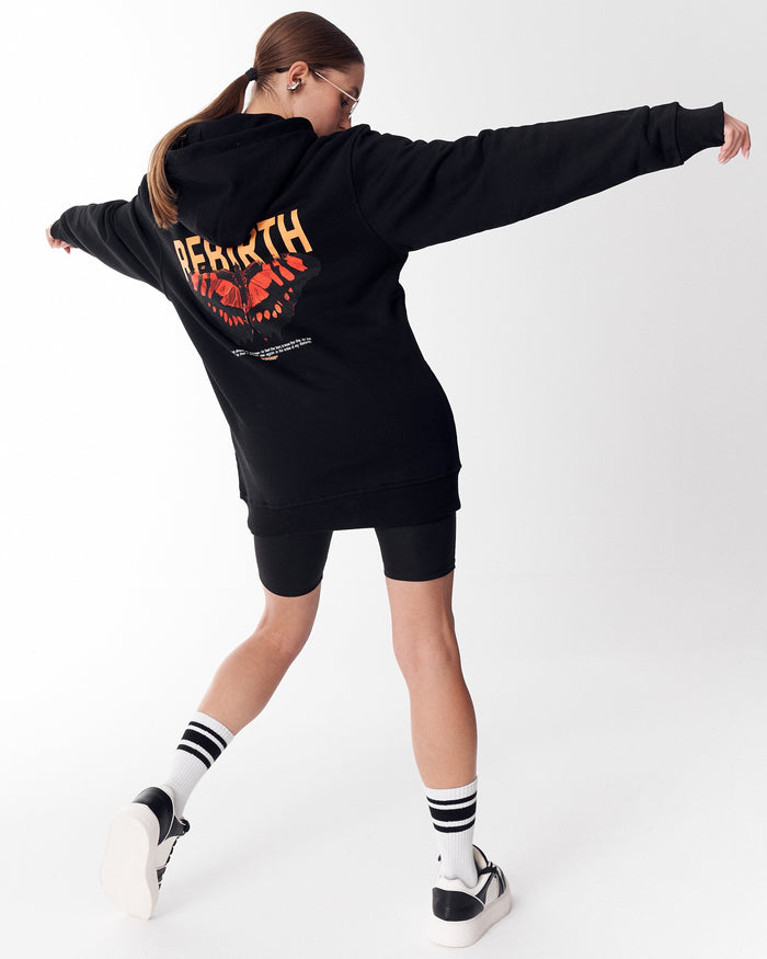 Flare Rebirth Women's 3D Printed Oversized Black Hoodie
