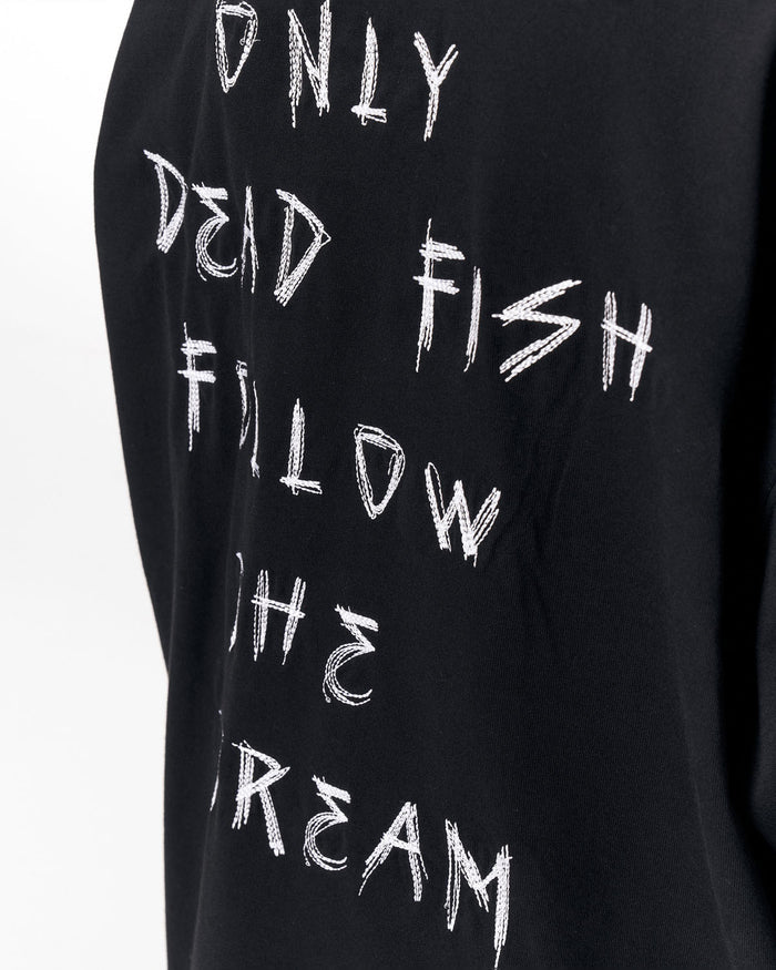 Follow The Stream Black Oversized T-Shirt in black cotton fabric