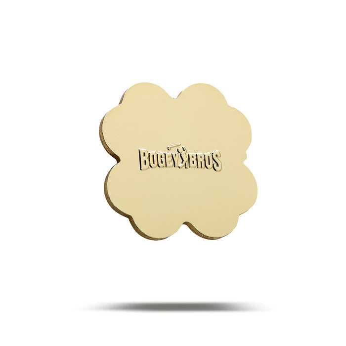 The Gettin' Lucky - Ball Marker is a beige, flower-shaped heavy metal marker with BOGEY BROS embossed in metallic letters on the front, centered on a white background with a soft shadow beneath for a floating effect.