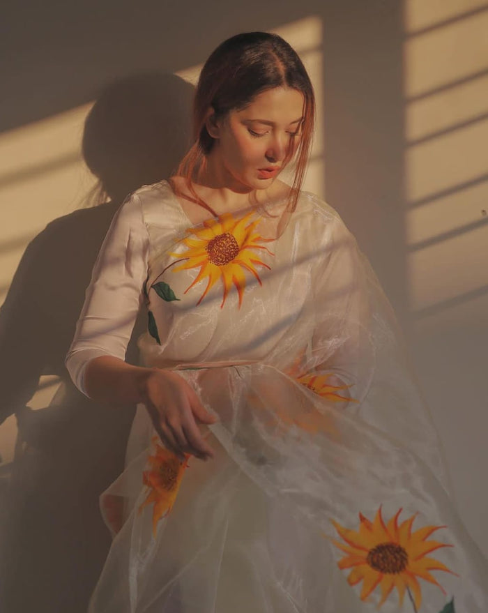Glass Organza - Hand Painted:  Dakota Sunflower