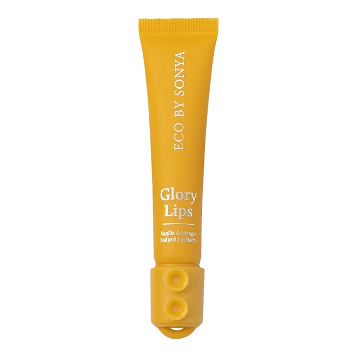 Yellow tube of 'Glory Lips' by Sonya on a white background