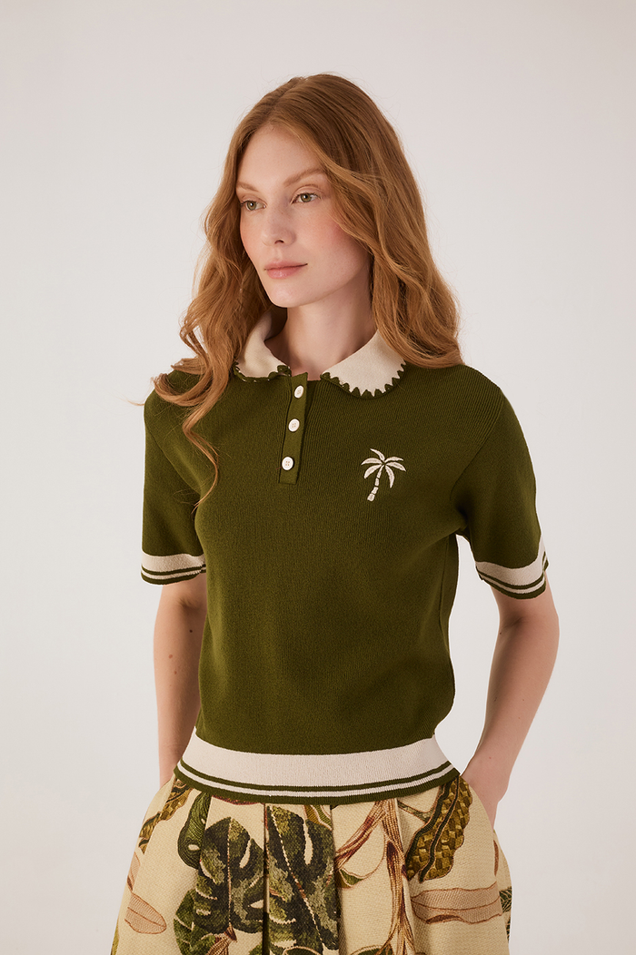 Green Embroiedred Knit Blouse_3