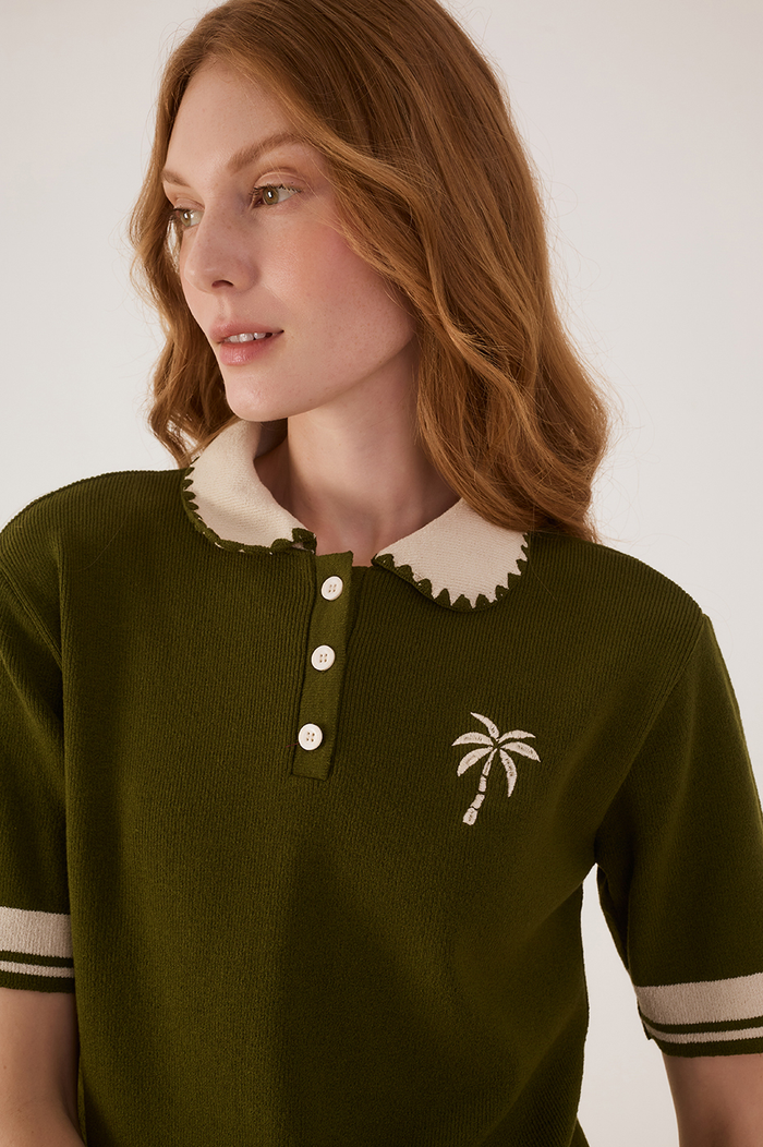 Green Embroiedred Knit Blouse_4